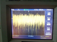  osciloscope when small sample of pitchblend is 30cm away from detector, approx. 1800 Bq (Hz)