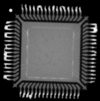 RTG image of Vaisala DSP1C chip with pin wiring visible 